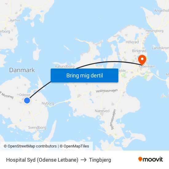 Hospital Syd (Odense Letbane) to Tingbjerg map