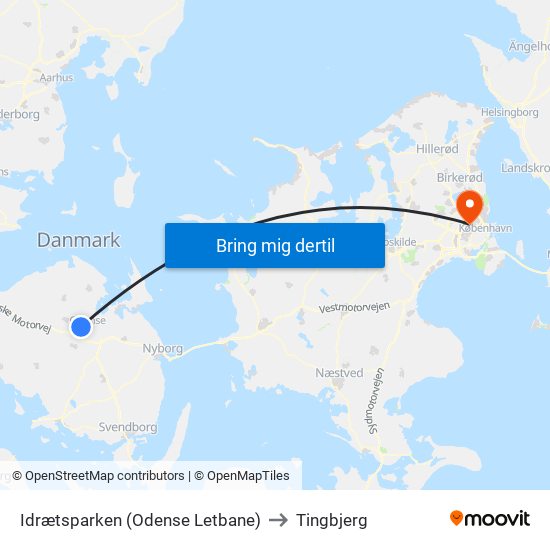 Idrætsparken (Odense Letbane) to Tingbjerg map