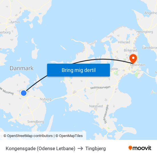 Kongensgade (Odense Letbane) to Tingbjerg map