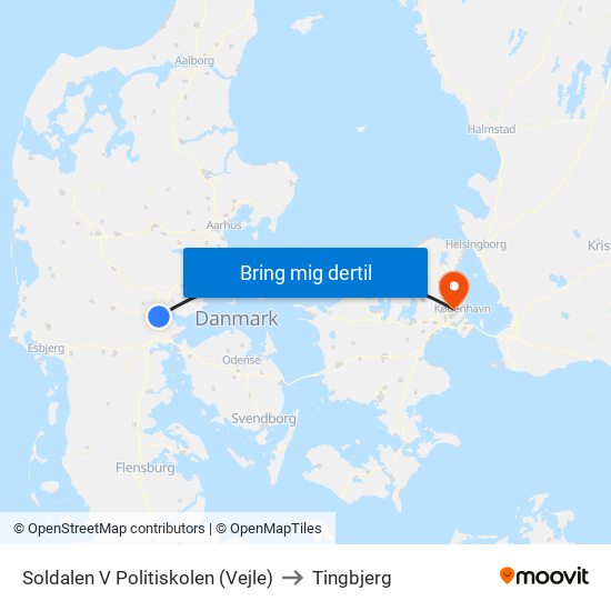 Soldalen V Politiskolen (Vejle) to Tingbjerg map