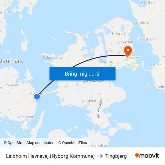 Lindholm Havnevej (Nyborg Kommune) to Tingbjerg map