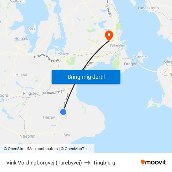 Vink Vordingborgvej (Turebyvej) to Tingbjerg map