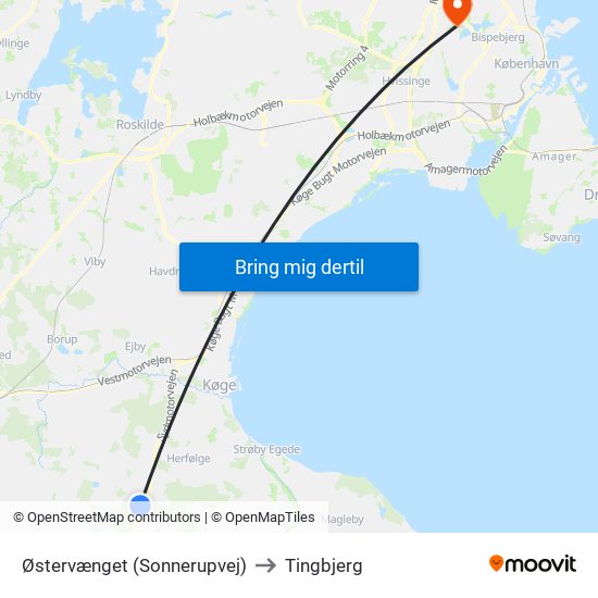 Østervænget (Sonnerupvej) to Tingbjerg map