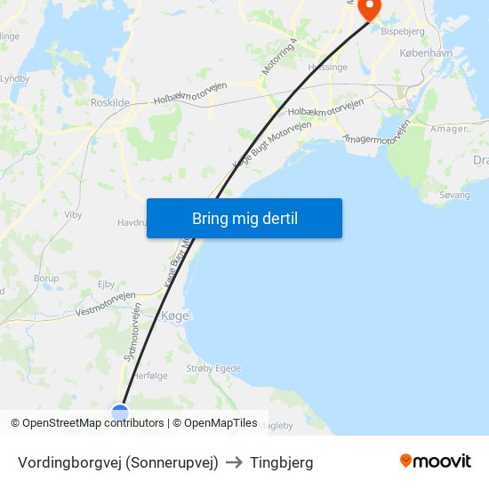 Vordingborgvej (Sonnerupvej) to Tingbjerg map