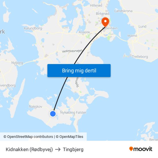 Kidnakken (Rødbyvej) to Tingbjerg map