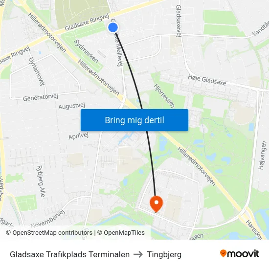 Gladsaxe Trafikplads Terminalen to Tingbjerg map