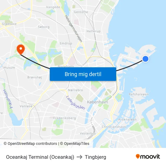 Oceankaj Terminal (Oceankaj) to Tingbjerg map
