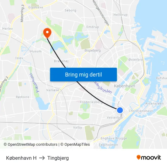 København H to Tingbjerg map