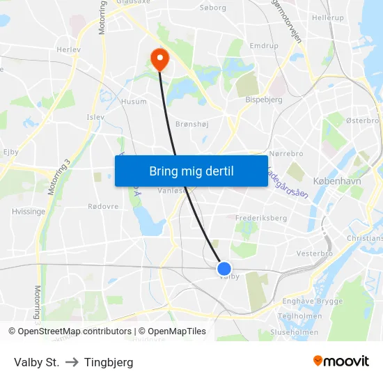 Valby St. to Tingbjerg map