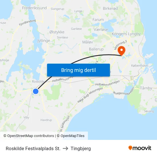 Roskilde Festivalplads St. to Tingbjerg map