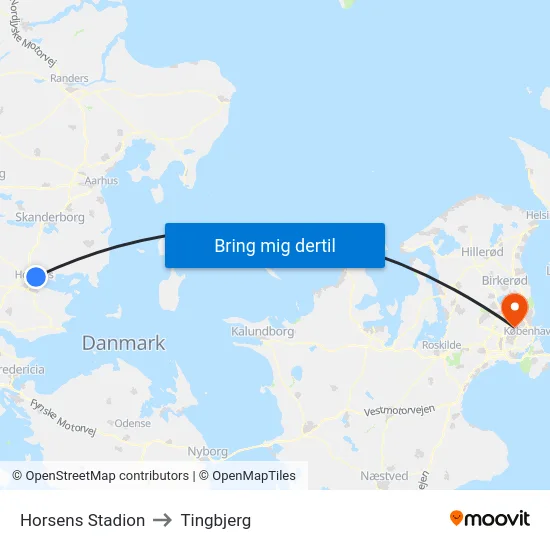 Horsens Stadion to Tingbjerg map