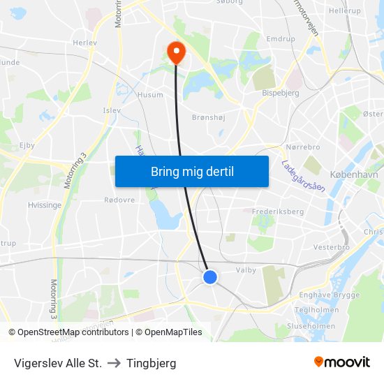 Vigerslev Alle St. to Tingbjerg map