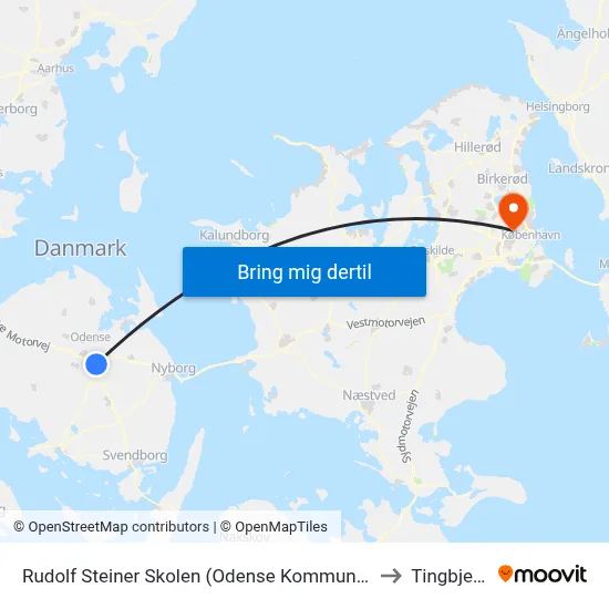 Rudolf Steiner Skolen (Odense Kommune) to Tingbjerg map