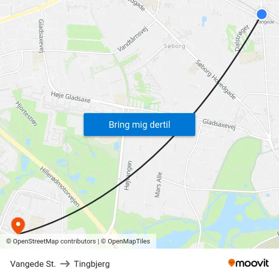 Vangede St. to Tingbjerg map
