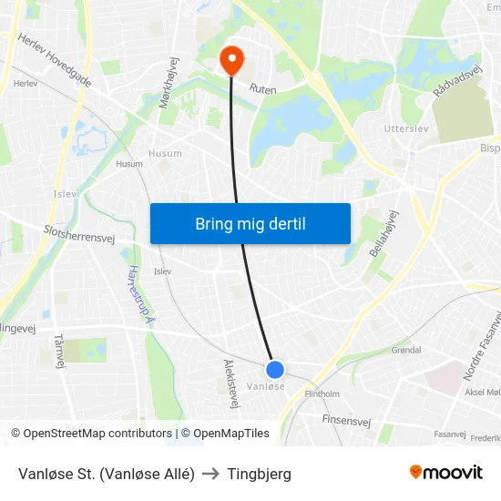 Vanløse St. (Vanløse Allé) to Tingbjerg map