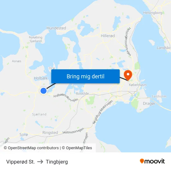 Vipperød St. to Tingbjerg map