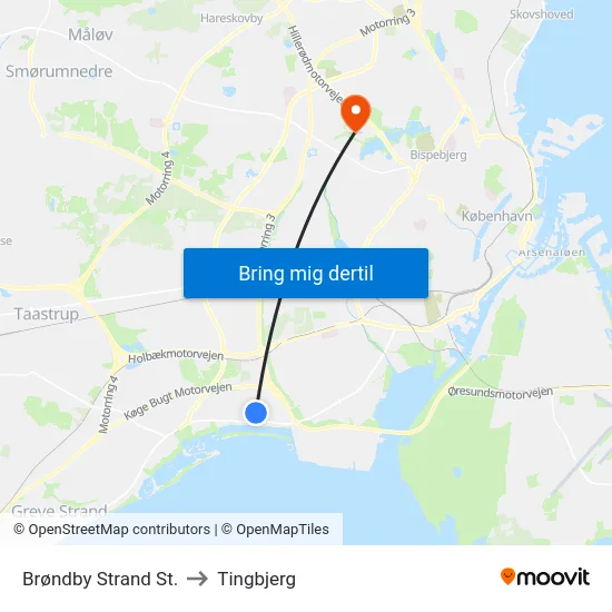 Brøndby Strand St. to Tingbjerg map