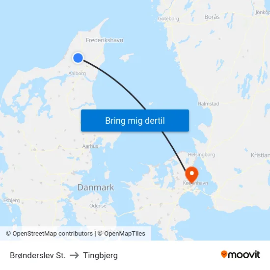 Brønderslev St. to Tingbjerg map