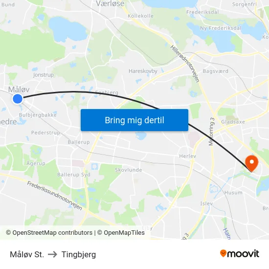 Måløv St. to Tingbjerg map