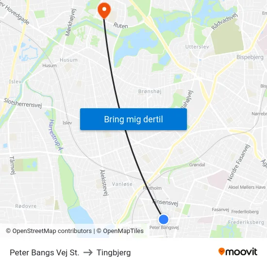 Peter Bangs Vej St. to Tingbjerg map