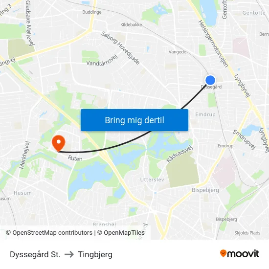 Dyssegård St. to Tingbjerg map