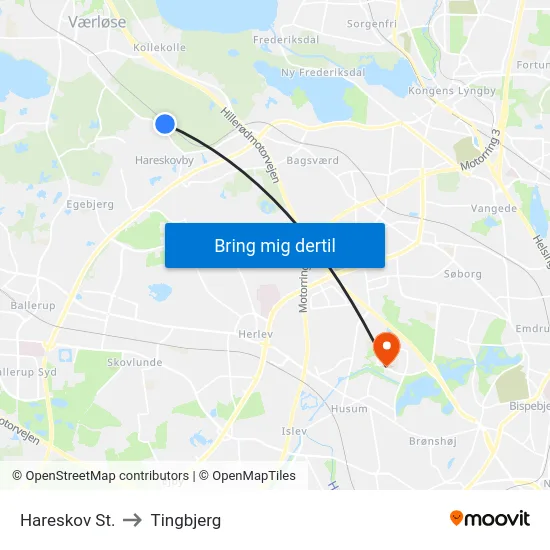 Hareskov St. to Tingbjerg map