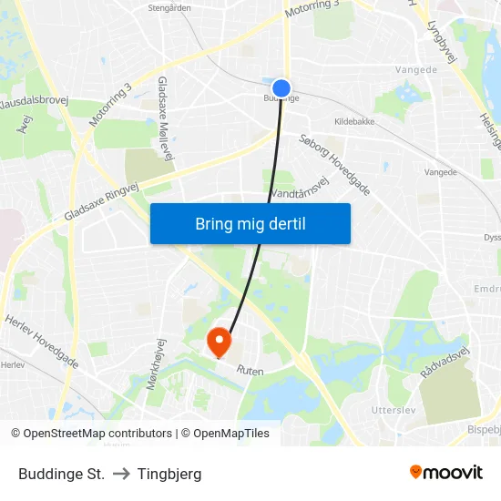 Buddinge St. to Tingbjerg map