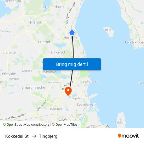 Kokkedal St. to Tingbjerg map