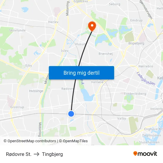 Rødovre St. to Tingbjerg map