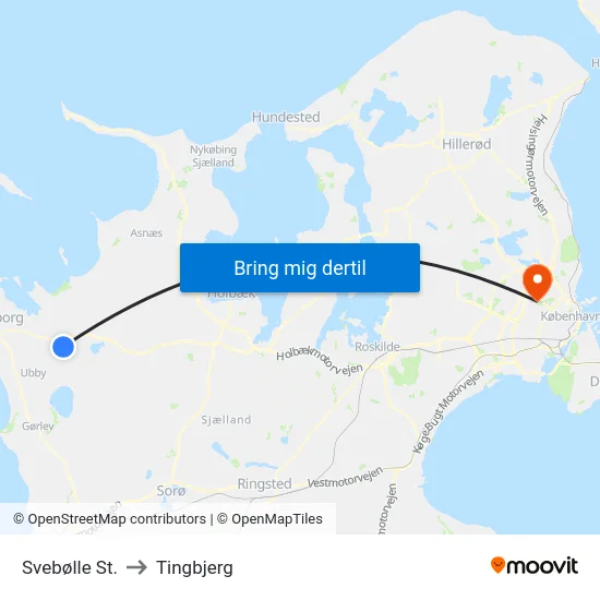 Svebølle St. to Tingbjerg map