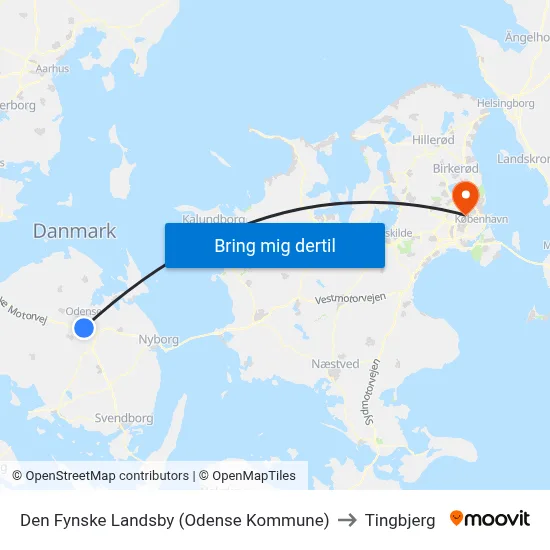 Den Fynske Landsby (Odense Kommune) to Tingbjerg map