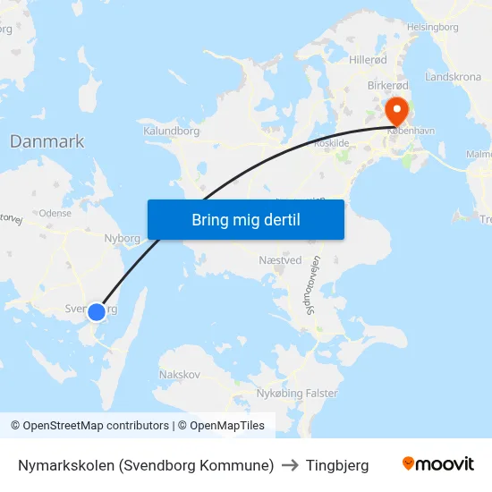 Nymarkskolen (Svendborg Kommune) to Tingbjerg map