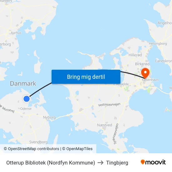 Otterup Bibliotek (Nordfyn Kommune) to Tingbjerg map