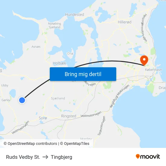 Ruds Vedby St. to Tingbjerg map