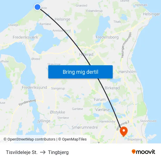 Tisvildeleje St. to Tingbjerg map