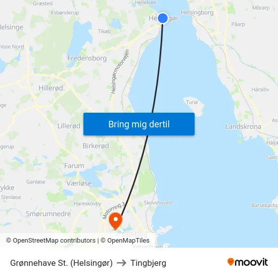 Grønnehave St. (Helsingør) to Tingbjerg map