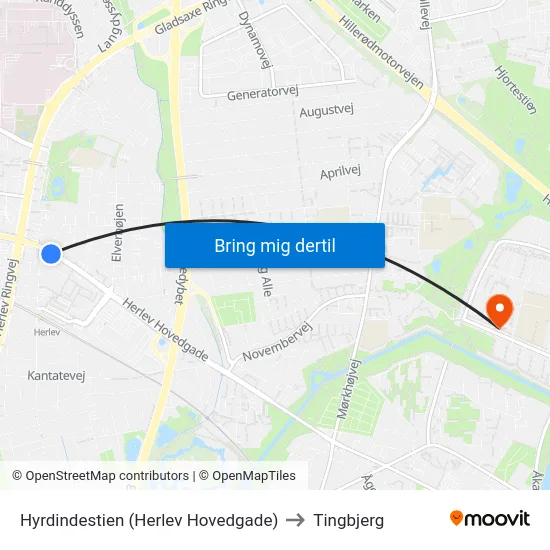 Hyrdindestien (Herlev Hovedgade) to Tingbjerg map