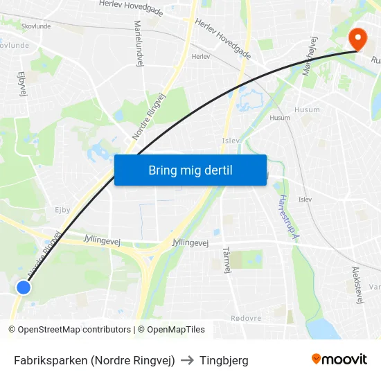 Fabriksparken (Nordre Ringvej) to Tingbjerg map