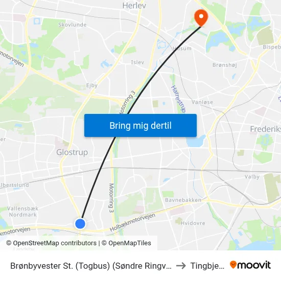 Brønbyvester St. (Togbus) (Søndre Ringvej) to Tingbjerg map