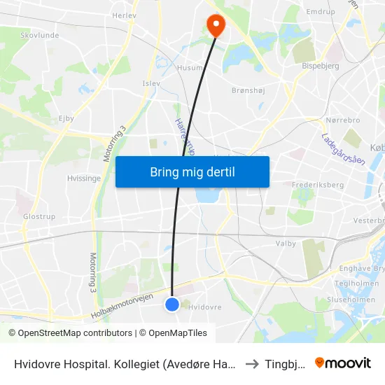 Hvidovre Hospital. Kollegiet (Avedøre Havnevej) to Tingbjerg map