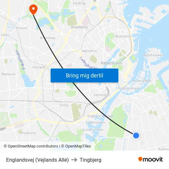 Englandsvej (Vejlands Allé) to Tingbjerg map