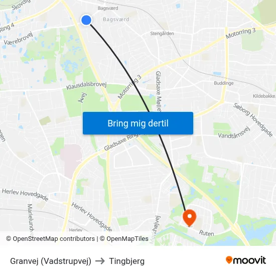 Granvej (Vadstrupvej) to Tingbjerg map