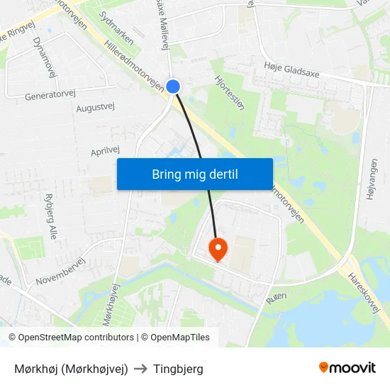 Mørkhøj (Mørkhøjvej) to Tingbjerg map