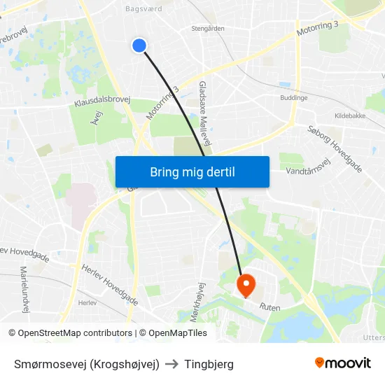 Smørmosevej (Krogshøjvej) to Tingbjerg map
