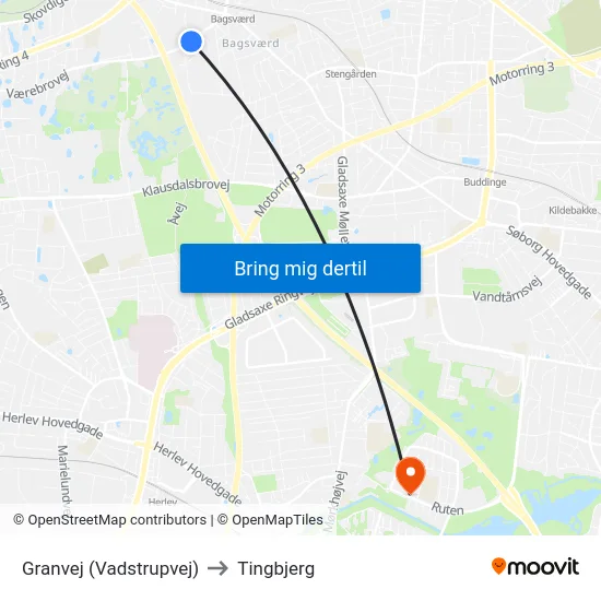 Granvej (Vadstrupvej) to Tingbjerg map