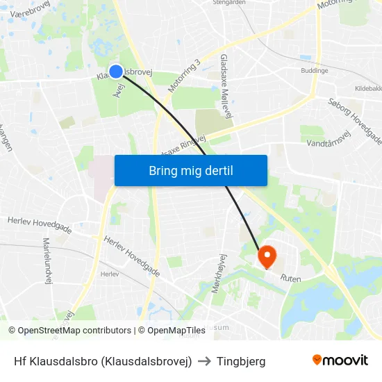 Hf Klausdalsbro (Klausdalsbrovej) to Tingbjerg map