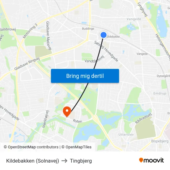Kildebakken (Solnavej) to Tingbjerg map