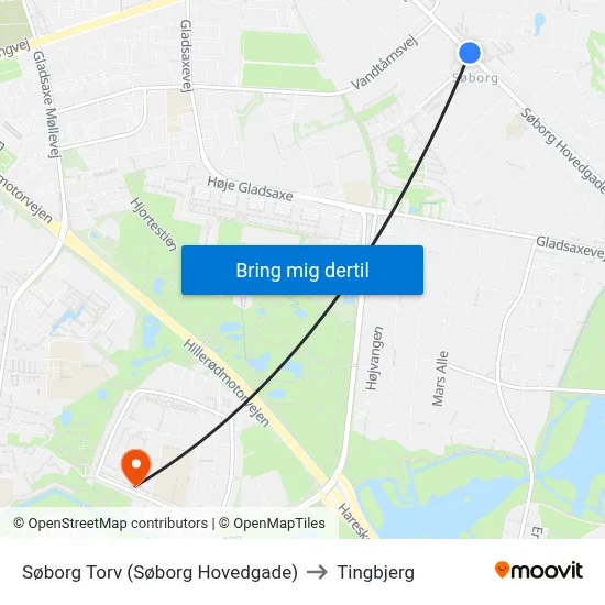 Søborg Torv (Søborg Hovedgade) to Tingbjerg map