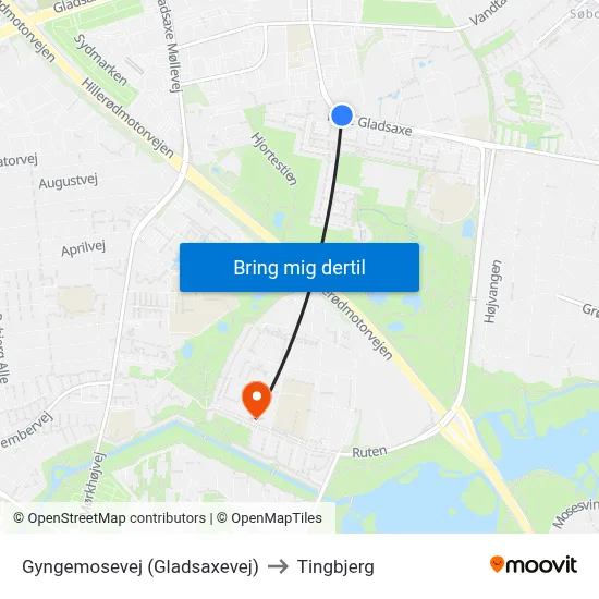 Gyngemosevej (Gladsaxevej) to Tingbjerg map