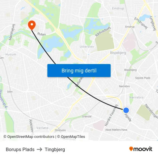Borups Plads to Tingbjerg map